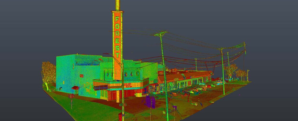 Forest Theater BIM lidar scan of theater exterior